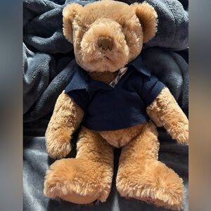 2010 Burberry Tan Plush Bear with Navy Knit Top